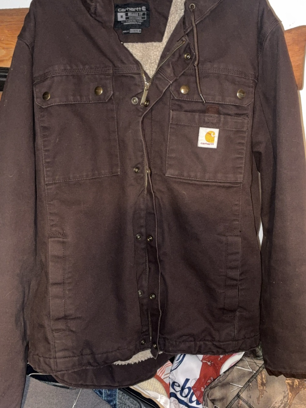 Carhartt Brown Hooded Sherpa-Lined Work Jacket